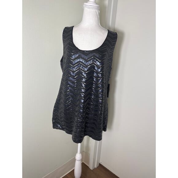 NWT Etcetera Black Sleeveless Sequence Cheveron Cocktail Top Sz XL - Picture 1 of 5